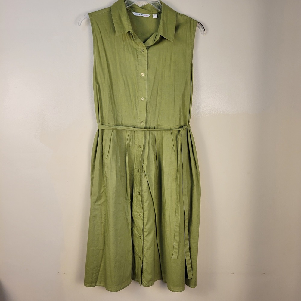 Isaac Mizrahi Live‎ Womens 20W Olive Green Sleeveless Button Front Midi Dress